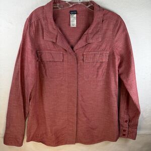 Patagonia Womens Hidden Button Up Shirt Organic Cotton Red Sustainable Sz 8